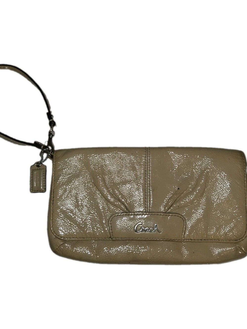 vintage coach wristlet clutch beige patent leather 7 X 4 X 1